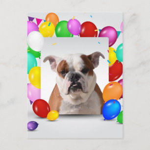 Postal Perro bulldog con coloridos globos Tema del cumple