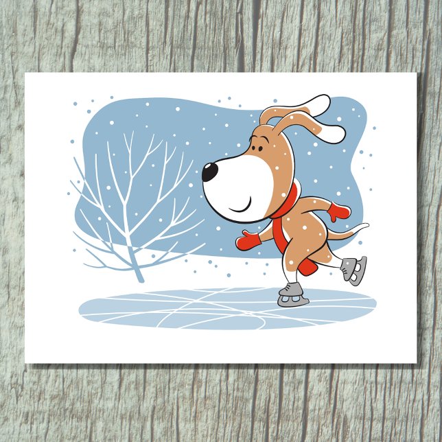 Postal Perro Cachorro Divertido Patinaje Sobre Hielo De D (Subido por el creador)