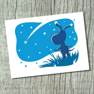 Postal Perro Cachorro Estrella Fugaz Noche Azul Cielo Est