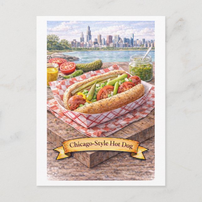 Postal Perro Caliente al Estilo de Chicago (Serie de Comi (Anverso)