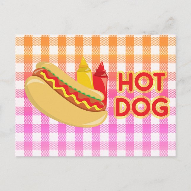 Postal Perro caliente con condiciones en Gingham (Anverso)