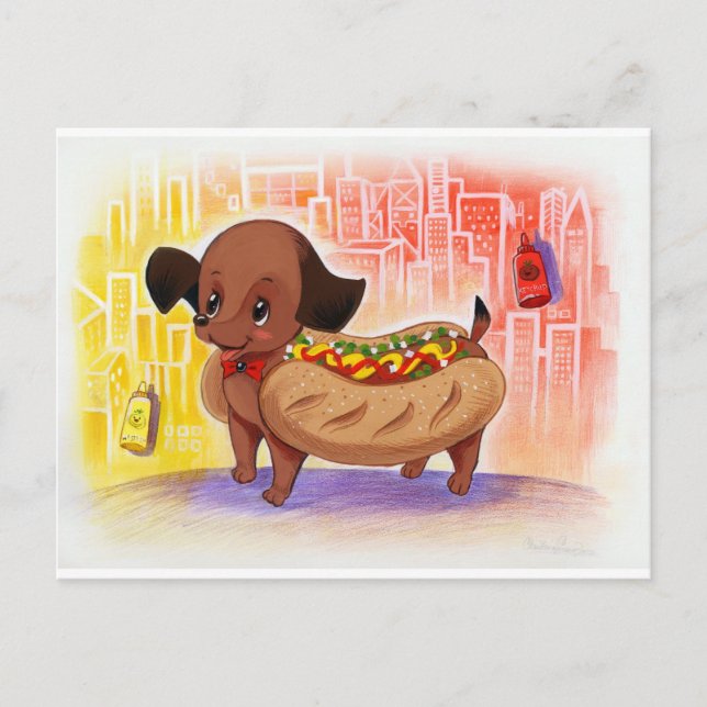 Postal Perro Caliente En La Ciudad Kitschy Cute (Anverso)
