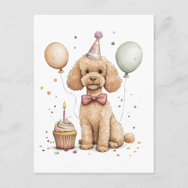 Postal Perro Caniche Estándar Cumpleaños (Anverso)