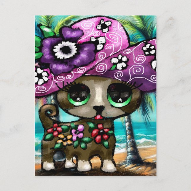 Postal Perro chihuahua caprichoso en palmeras de vacacion (Anverso)
