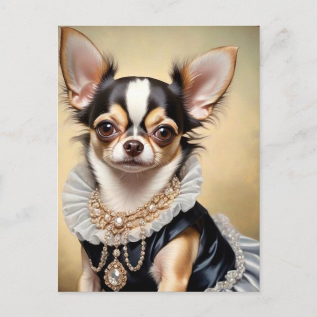 Postal Perro Chihuahua con vestido (Anverso)