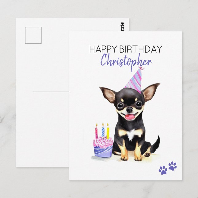 Postal Perro Chihuahua Cumpleaños Feliz Personalizado  (Anverso / Reverso)