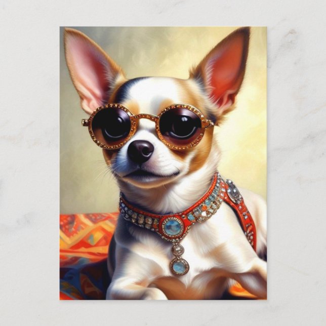 Postal Perro Chihuahua de Guay con gafas de sol (Anverso)