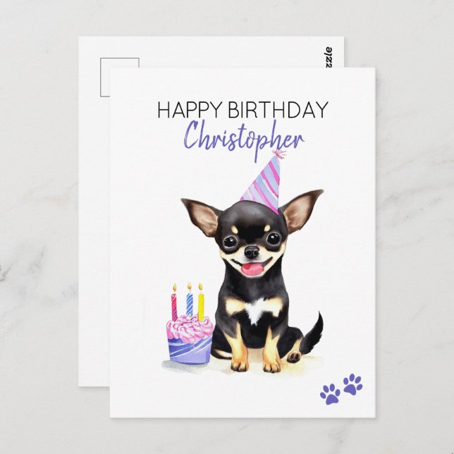 Postal Perro Chihuahua Personalizado Feliz Cumpleaños  (Anverso / Reverso)