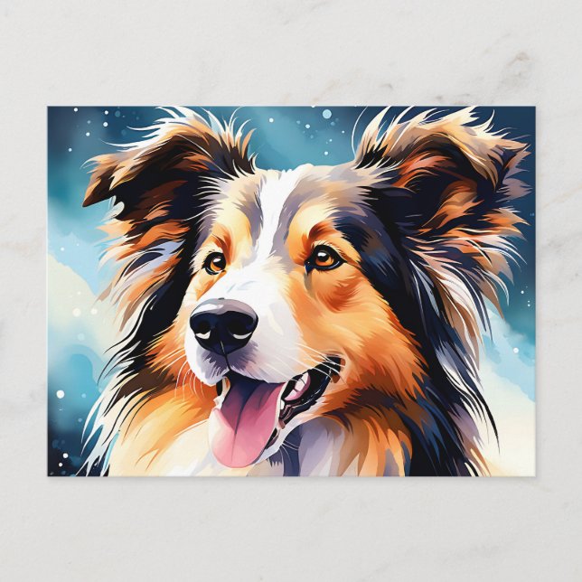 Postal Perro Collie Colorido Acuarela (Anverso)