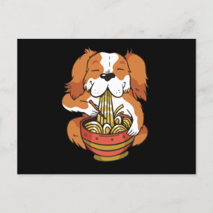 Postal Perro comiendo ramen