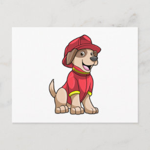 Postal Perro como bombero con casco de bomberos