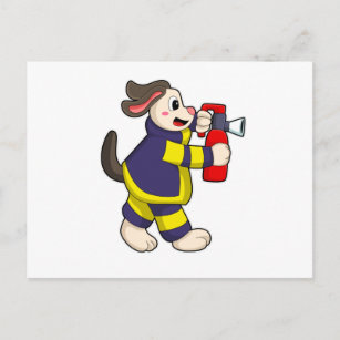 Postal Perro como bombero con extintor de incendios