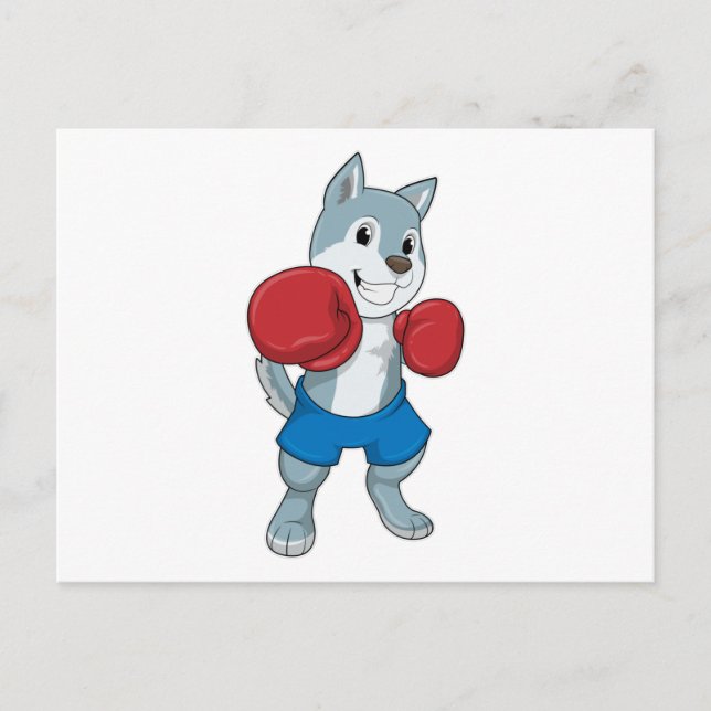 Postal Perro como Boxer con guantes de boxeo (Anverso)