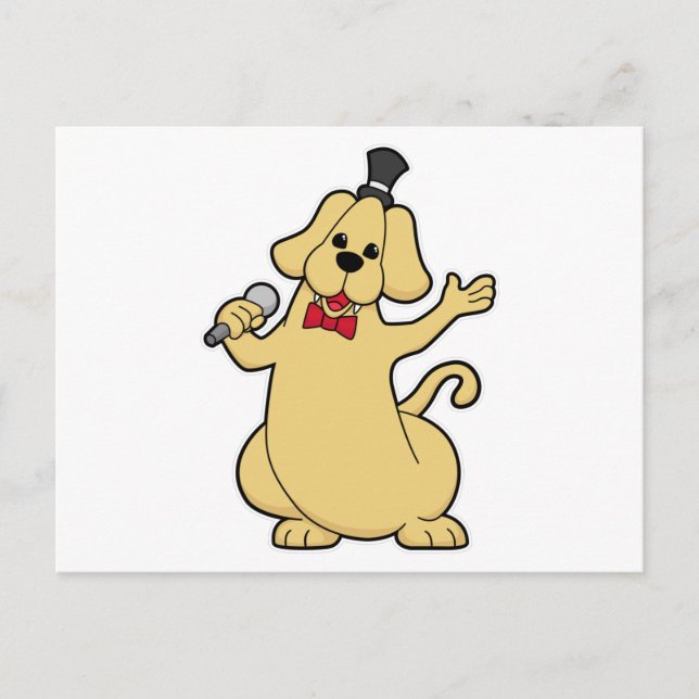 Postal Perro como cantante con micrófono (Anverso)