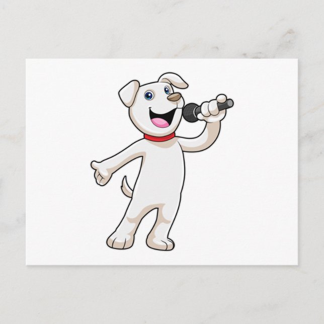 Postal Perro como cantante con micrófono (Anverso)