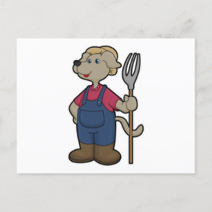 Postal Perro como granjero con pastel y Gorra