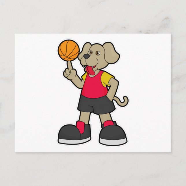 Postal Perro como jugador de Baloncesto con Balón de Balo (Anverso)