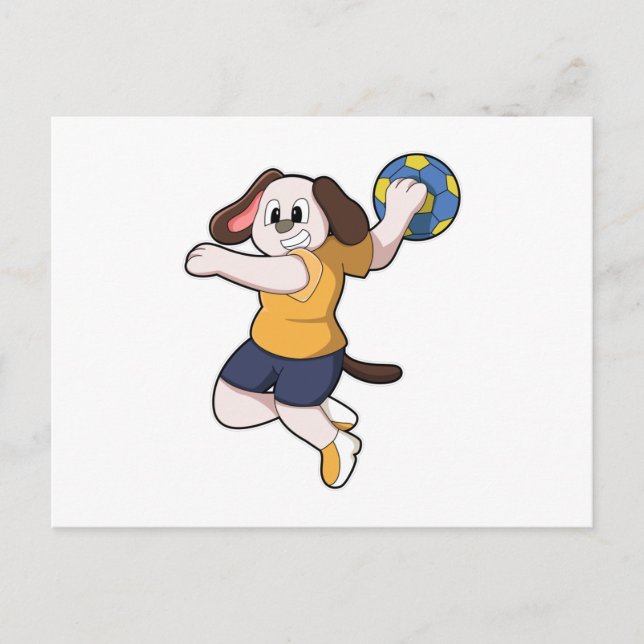 Postal Perro como jugador de balonmano con balón de balon (Anverso)
