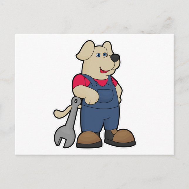 Postal Perro como mecánico con llave (Anverso)