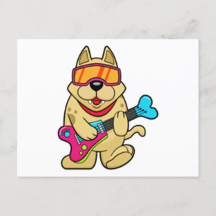 Postal Perro como músico con guitarra