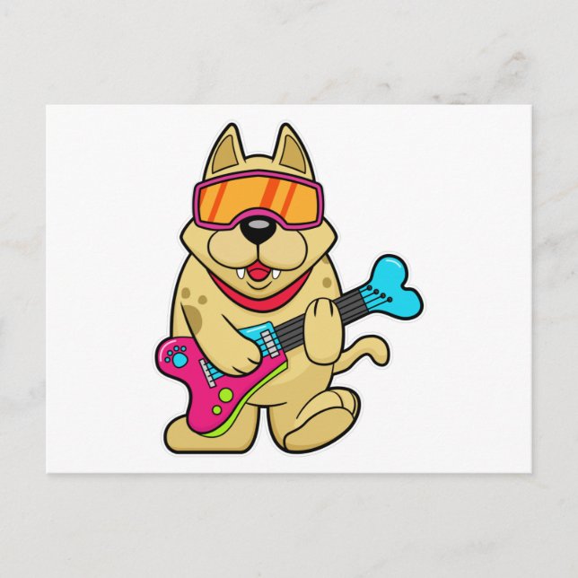 Postal Perro como músico con guitarra (Anverso)