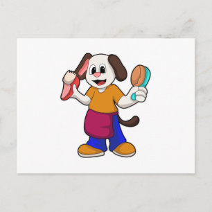 Postal Perro como peluquero con navaja