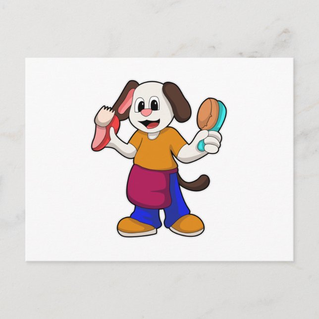 Postal Perro como peluquero con navaja (Anverso)