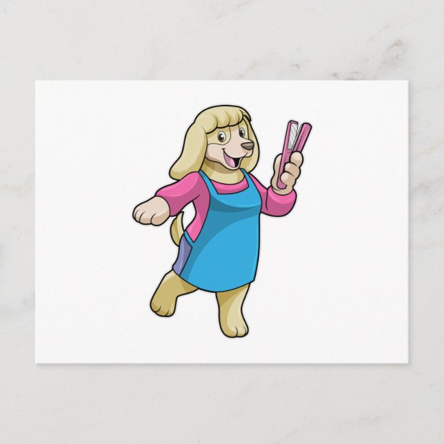 Postal Perro como peluquero con peine (Anverso)