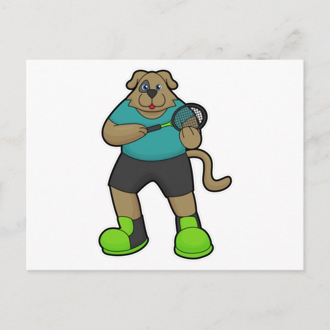 Postal Perro como tenista con raqueta de tenis (Anverso)