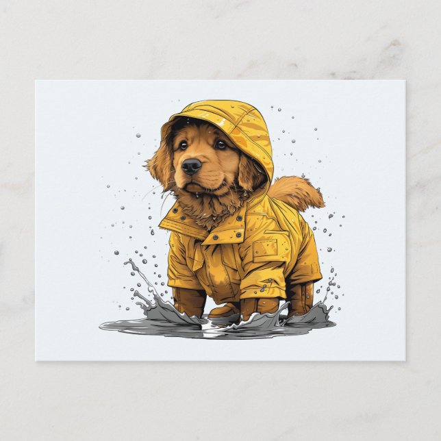 Postal Perro con capa de lluvia de un perro con un toque  (Anverso)