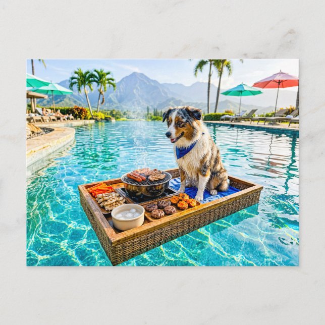 Postal Perro con flotador de parrilla para barbacoa (Anverso)