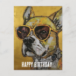 Postal Perro con gafas amarillas Collage de cumpleaños en