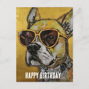 Postal Perro con gafas amarillas Collage de cumpleaños en