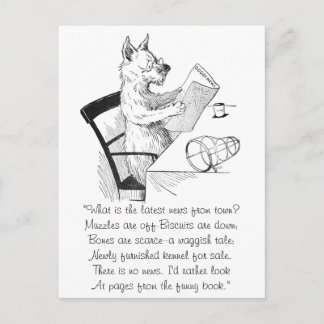 Postal Perro con gafas lee el papel