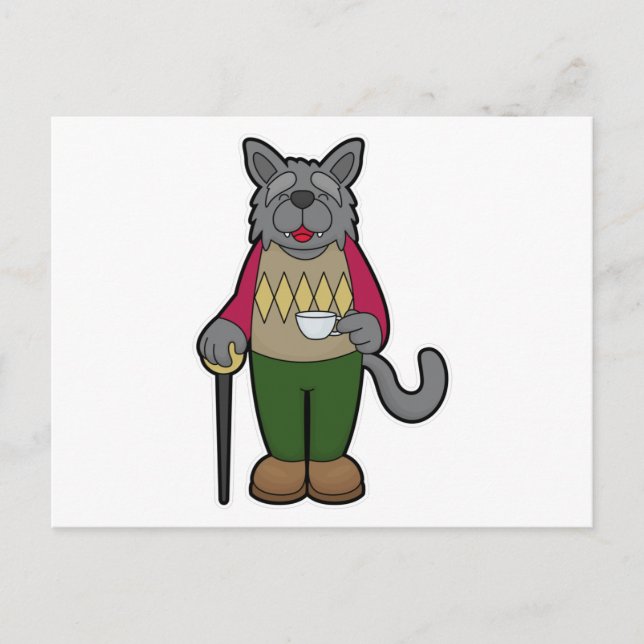 Postal Perro con taza de café (Anverso)