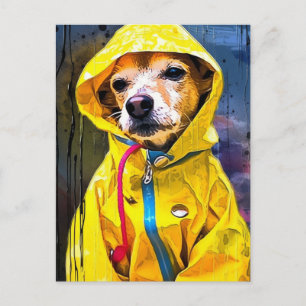Postal Perro con un abrigo amarillo lindo