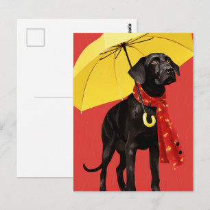 Postal Perro Con Un Paraguas Amarillo