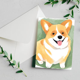 Postal Perro Corgi | Acuarela de raza de perro linda