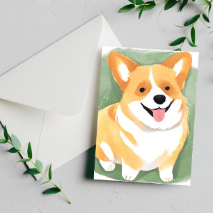 Postal Perro Corgi Cute Dog Raza Acuarela