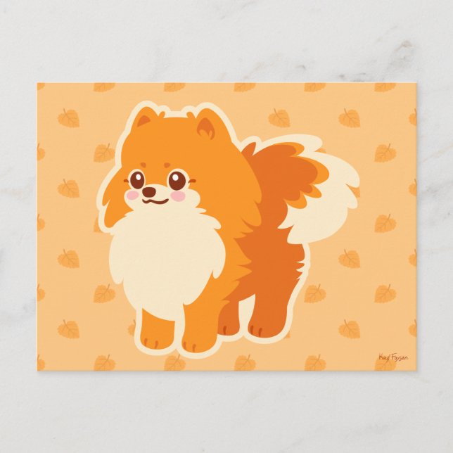 Postal Perro Cute Kawaii Pomeranian (Anverso)
