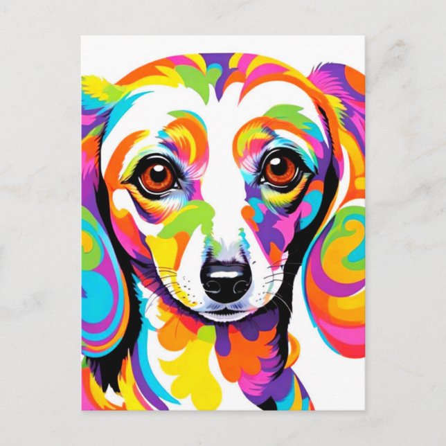 Postal Perro Dachshund Sicodélico Multicolor (Anverso)