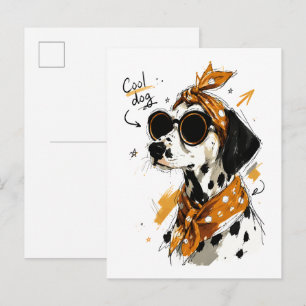Postal Perro dálmata genial con gafas de sol y lazo de lu