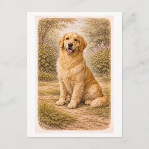 Postal Perro de aguas retriever dorado de estilo vintage