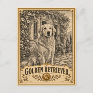 Postal Perro de aguas retriever dorado, perro vintage de 