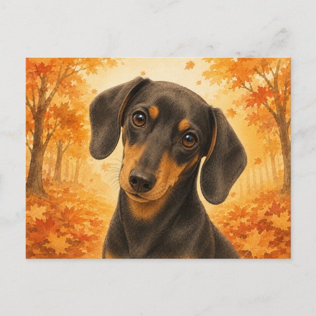 Postal Perro de bosque otoñal Dachshund (Anverso)