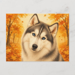 Postal Perro de bosque otoñal Husky Siberiano