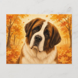Postal Perro de bosque otoñal San Bernardo