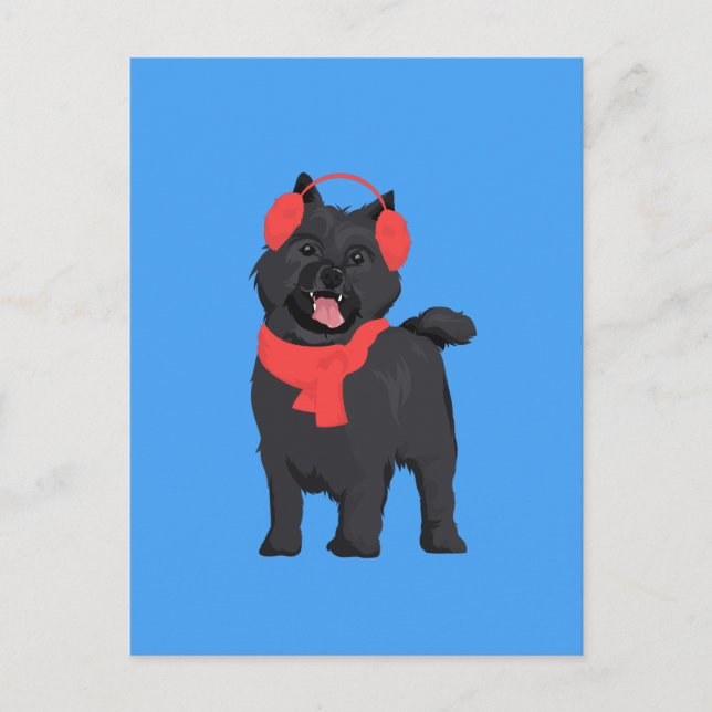 Postal Perro de Cairn Terrier negro de invierno con fango (Anverso)