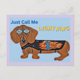Postal Perro de carreras Dachshund ¡LLÁMAME SOLO RELÁMPAG