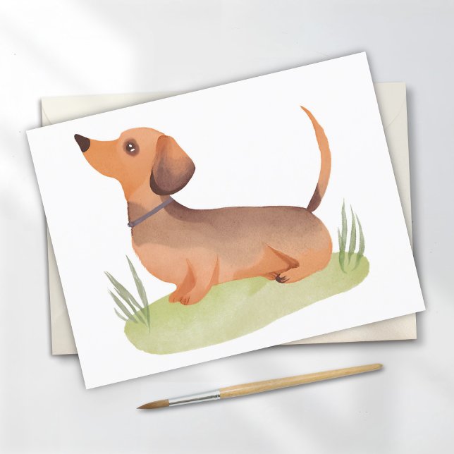 Postal Perro de Dachshund | Cute Dog Mascota acuarela (Subido por el creador)